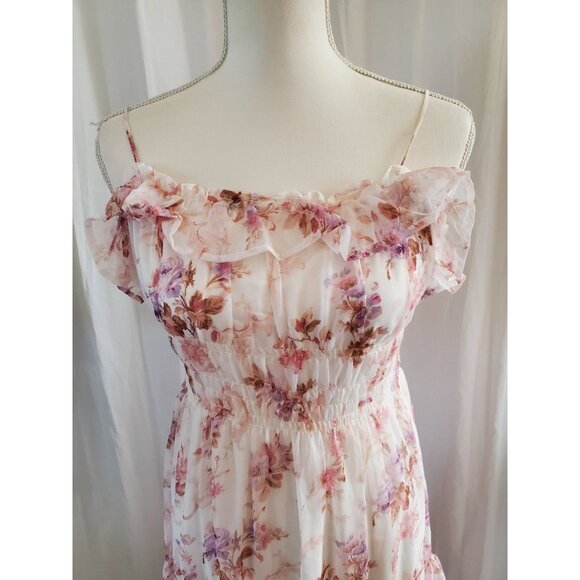 Lulus Babydoll Coquette Milkmaid Smocked Tiered Flowy Mini Dress Woman's Size M - Picture 11 of 16